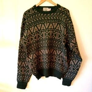 Vintage Wrangler Green And Tan 80s Western Sweater *hole